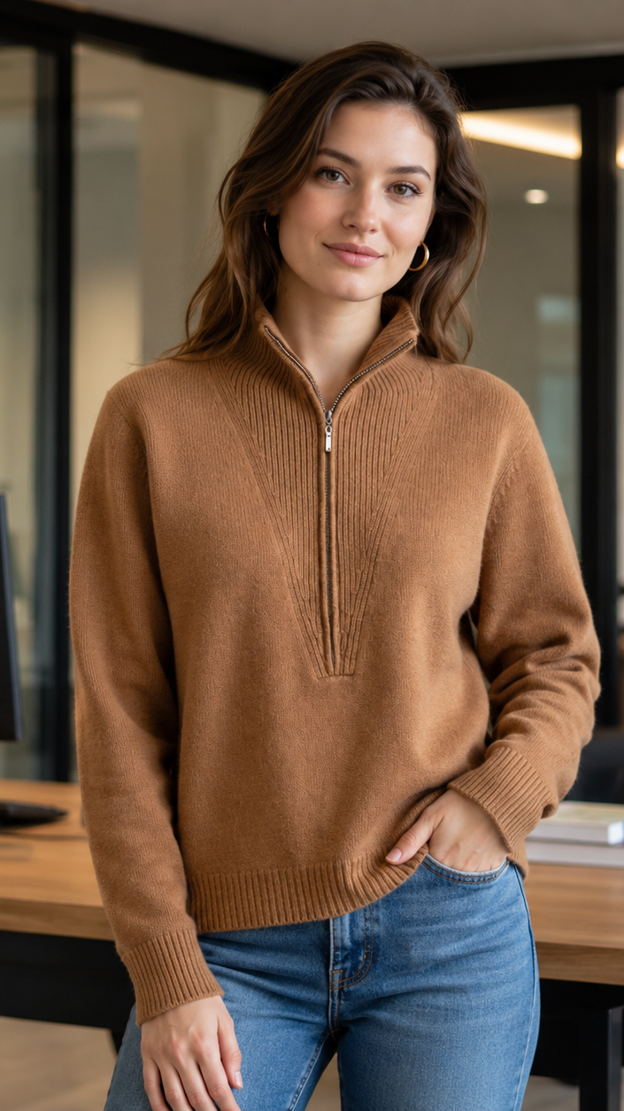 Pull col à fermeture femme